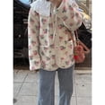 thumbnail image 5 of Womens Floral Print -Y Fleece Jacket Button Winter Teddy Fleece Jacket Casual Faux Fur Outwear Pink S, 5 of 10