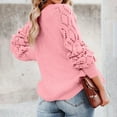 thumbnail image 5 of iOPQO sweaters for women Womens Off Shoulder Tops Long Sleeve Knit Shirt Crew Neck Pullover Sweater Jumper Tops Casual Warm Sweater Women's Pullover Sweater Pink XL, 5 of 6
