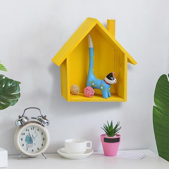 Estante de pared con forma de casita para paredes de madera maciza, ideal para habitación infantil, jardín de infancia, comedor, estantería decorativa de madera, expositor decorativo, estante de almac