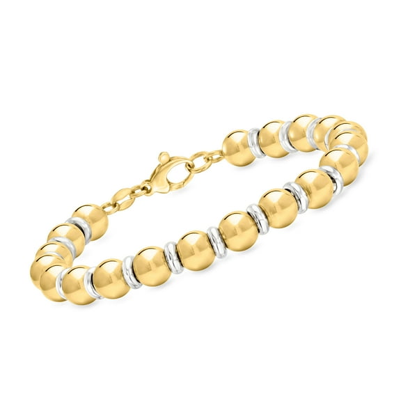 Ross-Simons Italian 18kt Gold Over Sterling and Sterling Silver Bead Bracelet, Women's, Adult