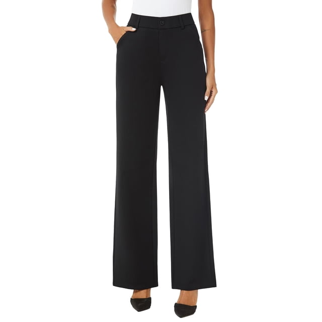 Pantalón de mujer iChosy de tiro alto, pierna ancha y recta, negro