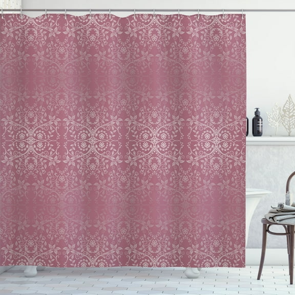 Ambesonne Floral Shower Curtain, Victorian Lace Flowers Print, 69"Wx70"L, Dried Rose