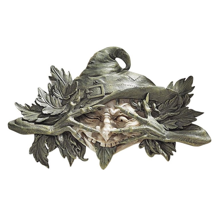 Design Toscano Poison Ivy Forest Witch Greenman Wall Decor - Hand-Painted Garden Statue, 16.5x10 Inches