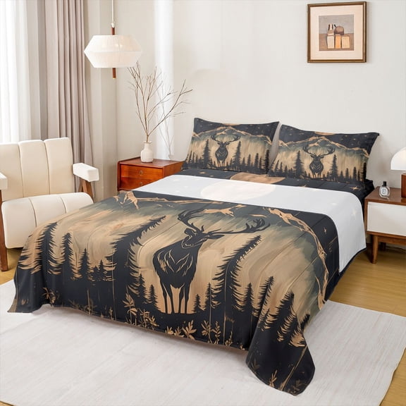 jejeloiu Wild Deer Twin 3-Piece Ultra Soft Cabin Farm Sheet Set