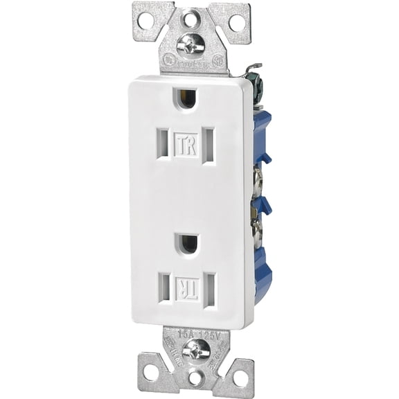 Eaton Wiring Devices TR1107W-BOX Duplex Receptacle, PVC, White, 2-Pole, 15 A, 125 V, Push-in, Side Wiring, NEMA: 5-15R