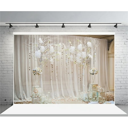 GreenDecor Polyester 7x5ft Wedding Backdrop Romantic Flowers Curtain Photography Background Bride Girlfriend Lovers Fiancee Artistic Portrait Nuptial Decor