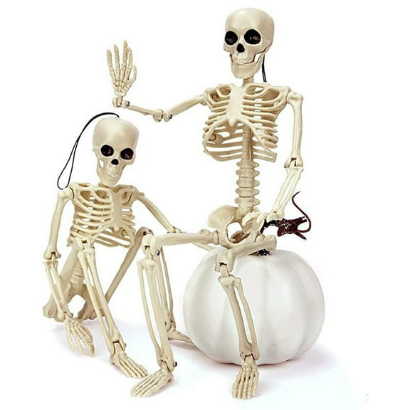 Halloween Skeletons, Posable Skeletons, 2 Pack 15 Inch Adjustable Movable Joints Skeleton Decoration Set, Realistic Durable Plastic, Halloween Party Decor