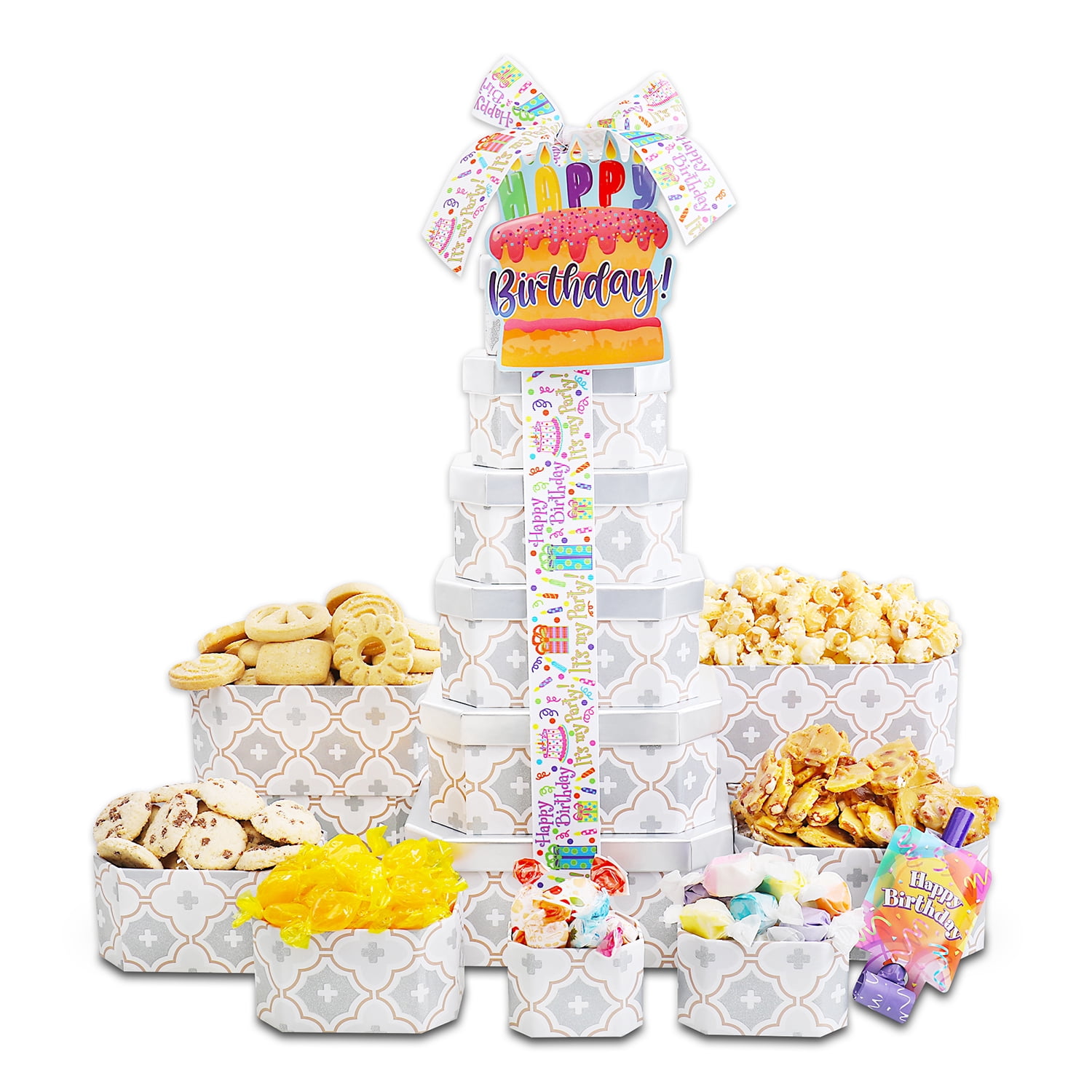 Alder Creek Gift Baskets Birthday Celebrations 7 High Tower (8 Items per Gift)
