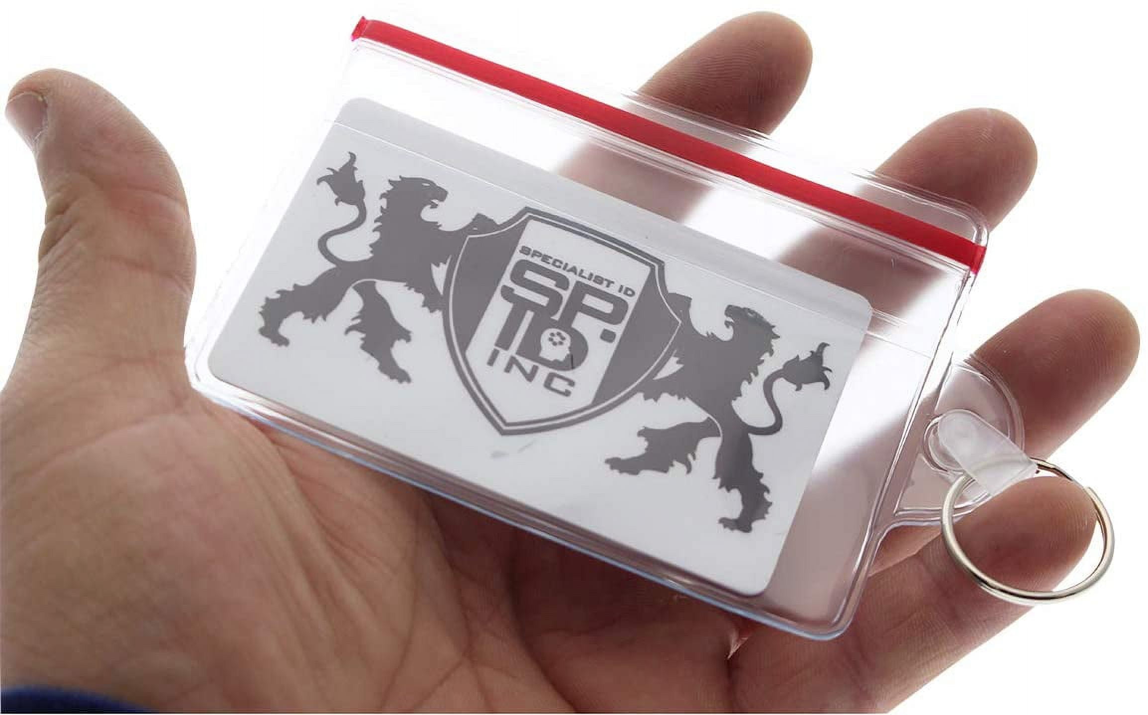 Bulk 100 Pack - Water Resistant Resealable Badge Holders with Key Ring and Zip Seal for College Student ID, Fuel Card ID Badge and More