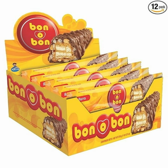 Bon o Bon Milk Chocolate Bars, Decadent Milk Chocolate Bars with a Creamy Peanut, Caramel & Wafer Filling, 48g x 12 Bars