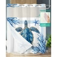 thumbnail image 2 of No Hook Shower Curtain with Snap-in Liner, Ocean Turtle Waterproof Fabric Bathroom Curtains, Blue Coastal Starfish Coral Stripes Retro Bath Curtains & Mesh Top Window 72"x78" Long, 2 of 6