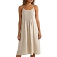 thumbnail image 3 of Kctiaxy Dresses for Women Spaghetti Straps A-Line Midi Dress Summer Crew Neck Sleeveless Pleated Front Flowy Dress Beach Vacation, 3 of 7