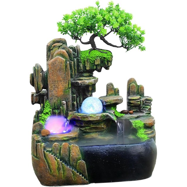 Tranquil Indoor Water Feature With LED Lights And Pump, With Mist