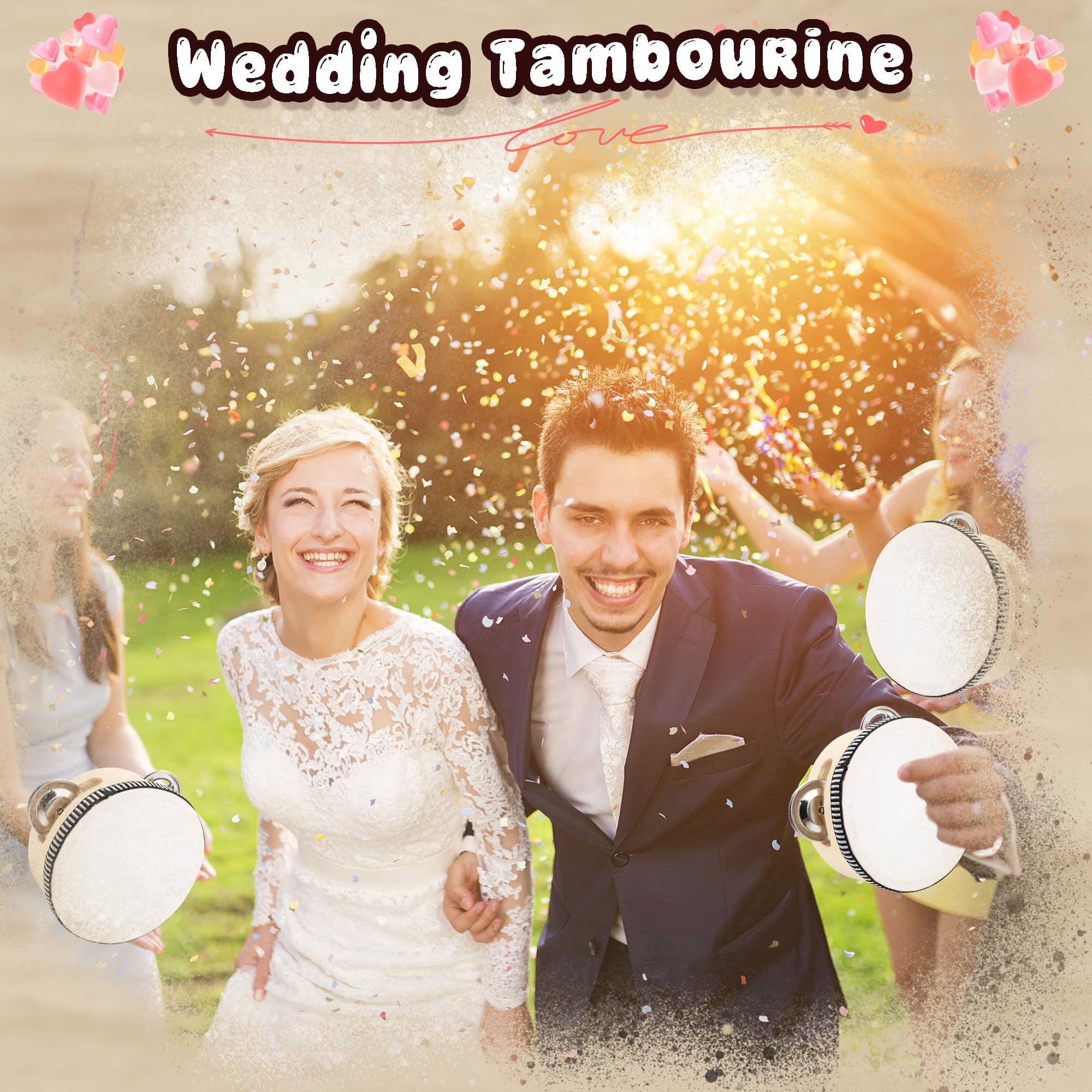 36 Pcs 4 Inch Wedding Tambourines Drum Wooden Natural Handheld Drums Metal Jingles Musical Instruments Percussion For Adult Church Party Favor