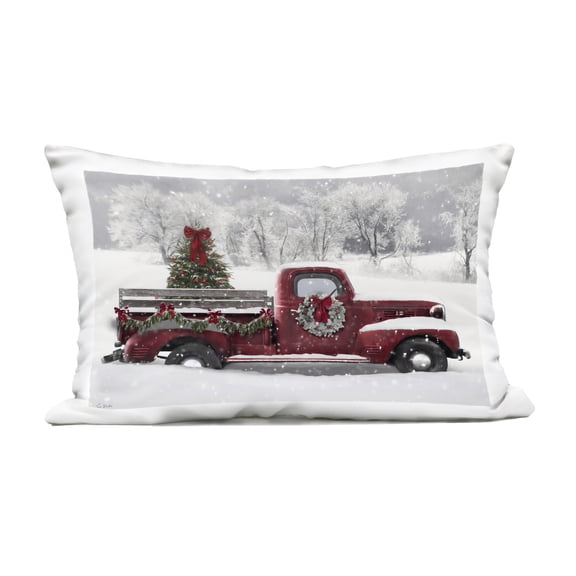 Stupell Industries Wreath Bedecked Christmas Truck Outdoor Printed Pillow design by Lori Deiter, 14 x 7 x 20
