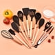 thumbnail image 5 of Juego de 12 utensilios de cocina de silicona con mango de madera antiadherente, espátula para cocinar, barril de almacenamiento, juego de 12 piezas, 5 of 6