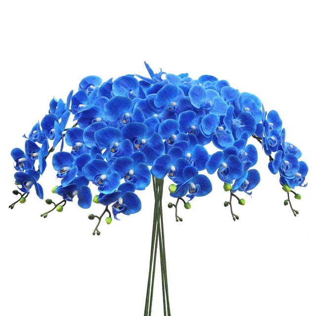 3 piezas de tallos de orquídea artificial MENGJIAQI 37 pulgadas azul