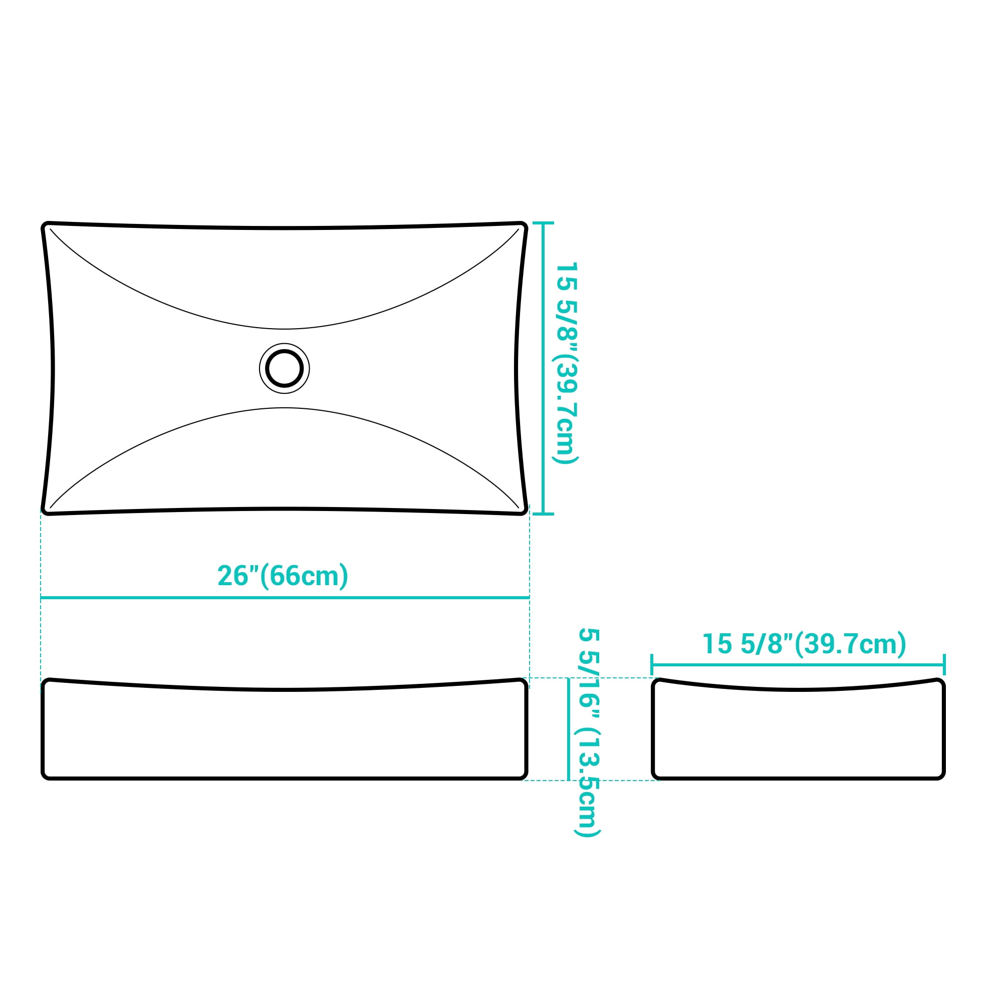 Aquaterior Rectangle White Porcelain Ceramic Bathroom Vessel Sink Bowl Basin with Chrome Drain 26"x15-5/8"x5-1/3"