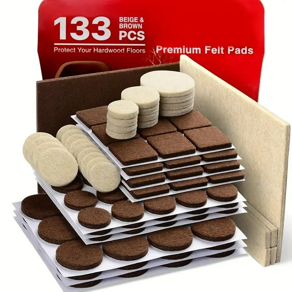 Felt Furniture Pads 133 PCS Premium Furniture Pads - Felt Pads Furniture Feet Best Wood Floor Protectors - Protect Your Hardwood & Laminate Flooring Brown and Beige