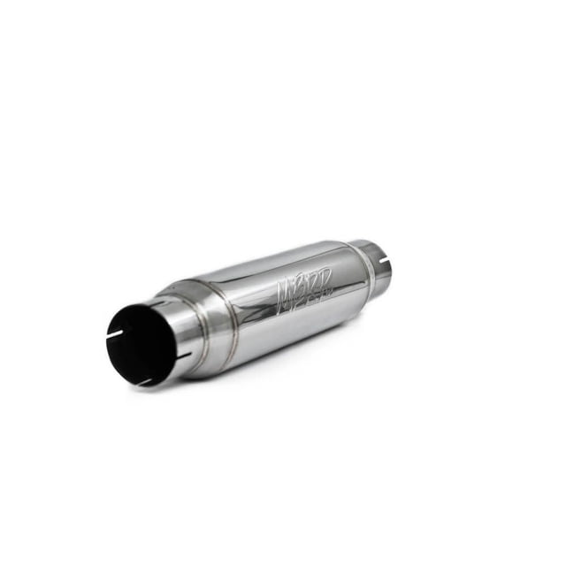 MBRP R1013 Exhaust Resonator Garage Parts Stainless Steel; 16 Inch Body/20 Inch Overall Length x 4 Inch Diameter Case; Single 3 Inch Center Inlet; Single 3 Inch Center Outlet