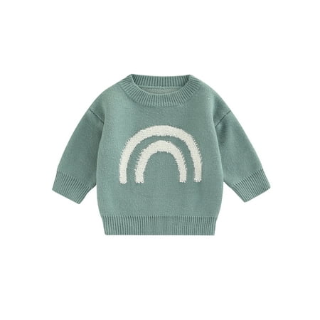 

Toddler Baby Girl Boy Knit Sweater Rainbow Print Pullover Oversized Tops Long Sleeve Fall Winter Clothes