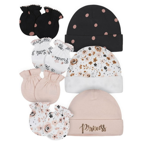Gerber Gerber Baby Girl Organic Caps and Mittens Bundle, 7Piece Set