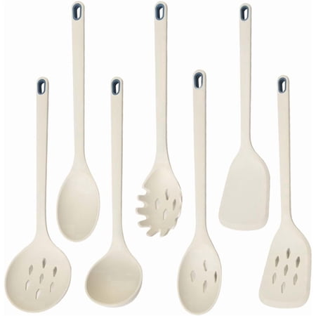 KSEDANLO 7 Long Silicone Cooking Utensils Set One-Piece Style Nonstick Slotted Spoons Spatulas Ladle and Spoon Set 446°F Heat Resistant Kitchen Utensils (White)