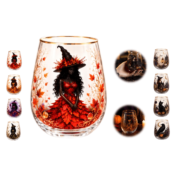 Harvest Witch Series Creative Glass Cup,4.2*2.7 Inch Novelty Drinking Glass Tumbler, Versatile Halloween Drinkware for Cocktail Cider Home Bar Holiday Gift