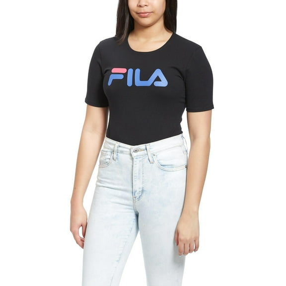 Fila Daisy Logo High-Cut Bodysuit Womens Bodysuits Size S, Color: Black/Blue/Pink