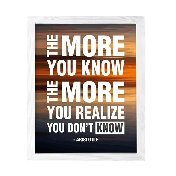 Designs ByLITA The more you know, the more you realize you don't know - Aristotle, 8 x 10 White FRAMED Print Inspirational Wall Art