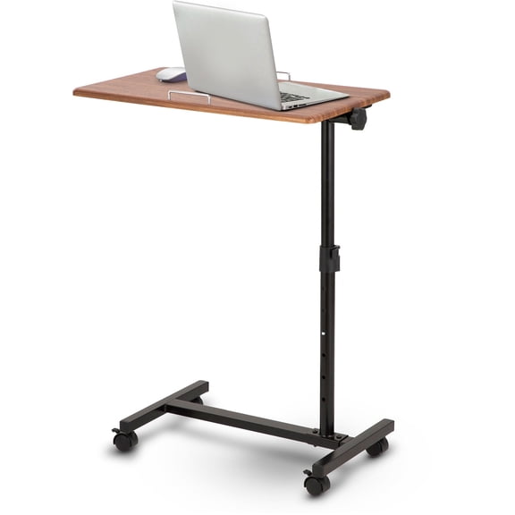 Home Zone Living Medical Adjustable Mobility Hospital Bed Table with Wheels, Laptop Stand, Brown