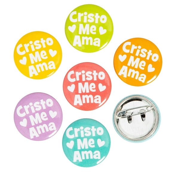 Fun Express 1" diam. Bulk 48 Pieces Mini Religious Spanish Jesus Loves Me Buttons