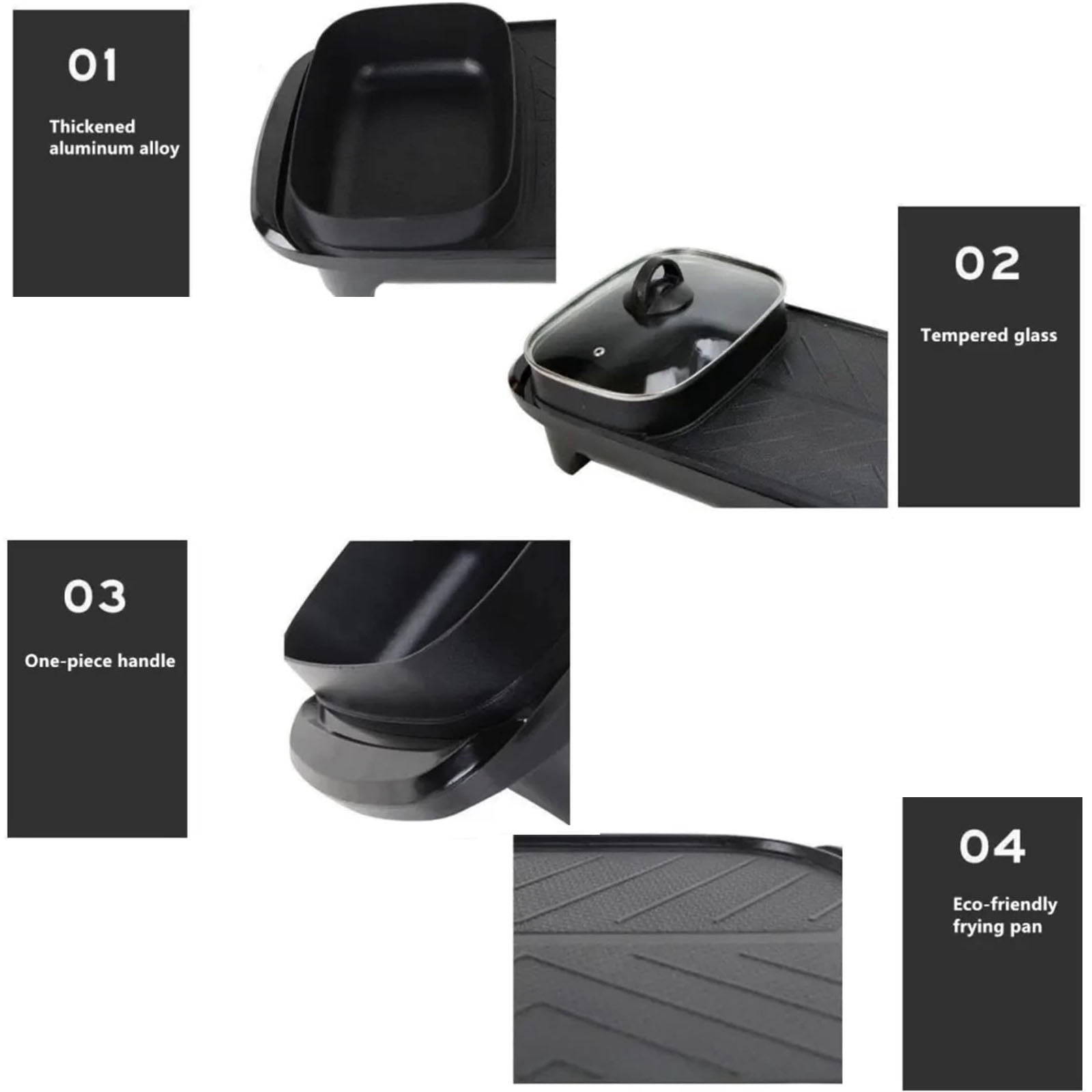 2 in 1 Electric Hot Pot and Grill, 1200W Non-Stick Smokeless Multifunctional Teppanyaki Grill Pot with 5 Temperature Control, Shabu Shabu for Indoor Korean BBQ, Black