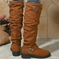 thumbnail image 3 of Womens Slouchy Wide Mid Calf Boots Suede Low Heel Buckle Strap Knee High Boots Casual Dress Round Toe Tall Riding Boots, 3 of 6
