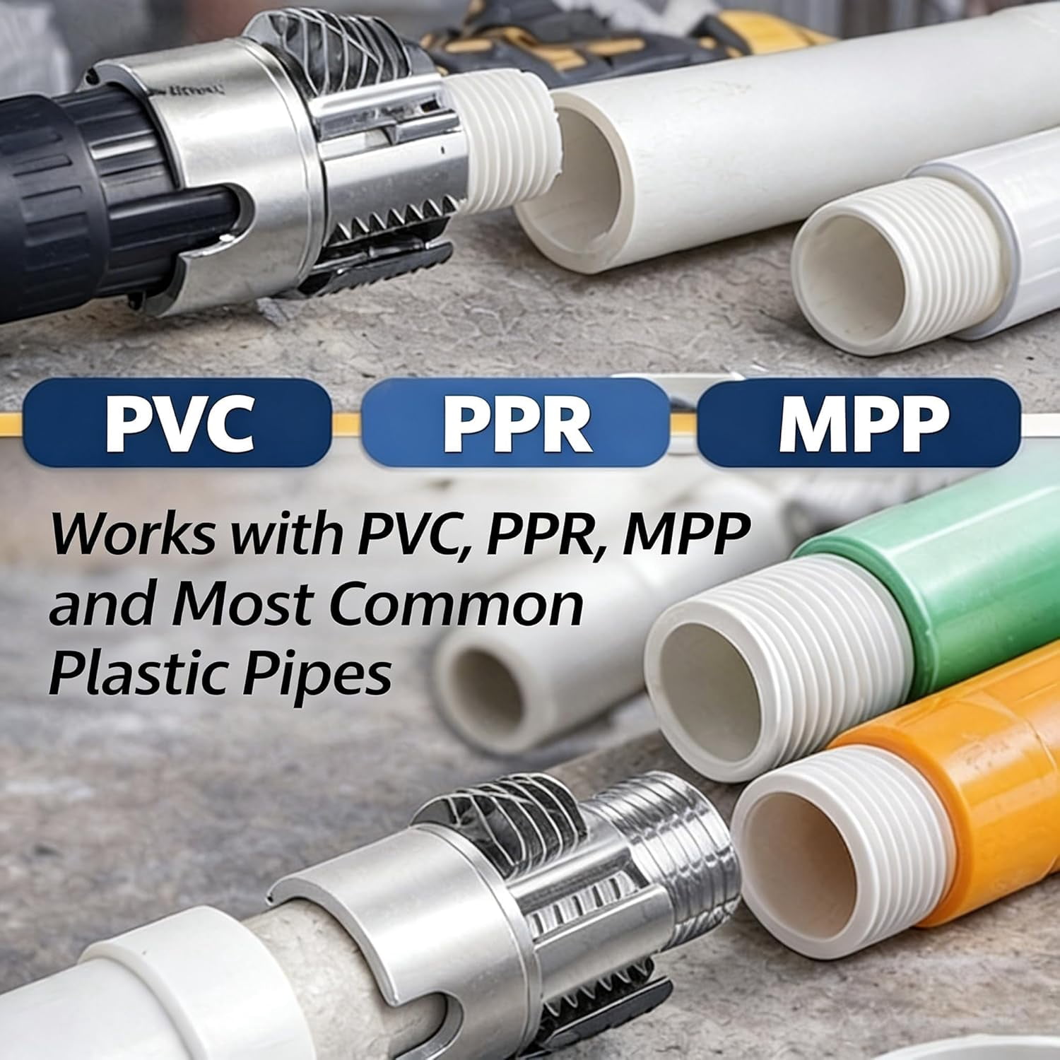 PVC Pipe Threader, Internal & External Pipe Threading Tool, 1/2'' 3/4'' 1'' Dies Electric Drill Compatible PPR MPP Plastic Pipes, Leak-Proof Plumbing, Irrigation & Home Repair (1/2"+3/4"+1")