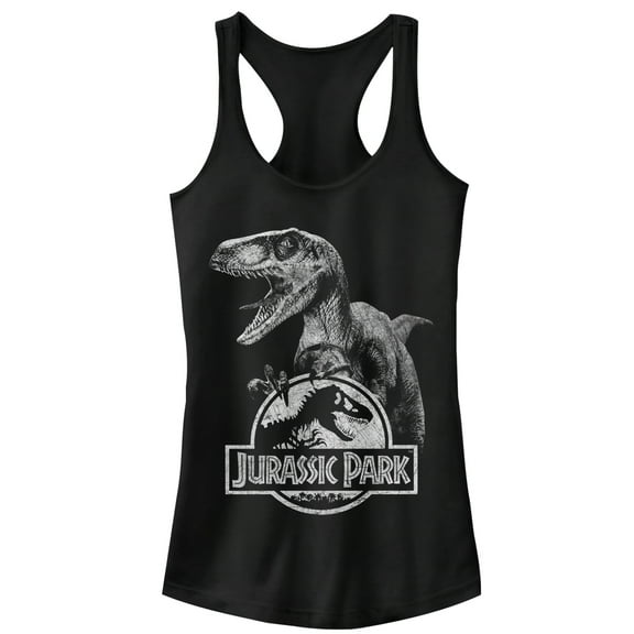 Junior's Jurassic Park Raptor Logo  Racerback Tank Top Black Large