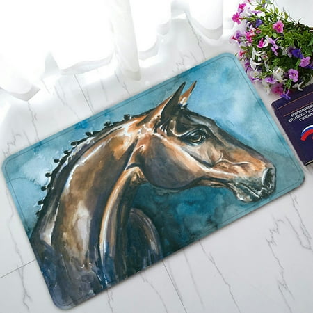 PHFZK Animal Doormat, Watercolor Portrait of Brown Horse Doormat Outdoors/Indoor Doormat Home Floor Mats Rugs Size 30x18