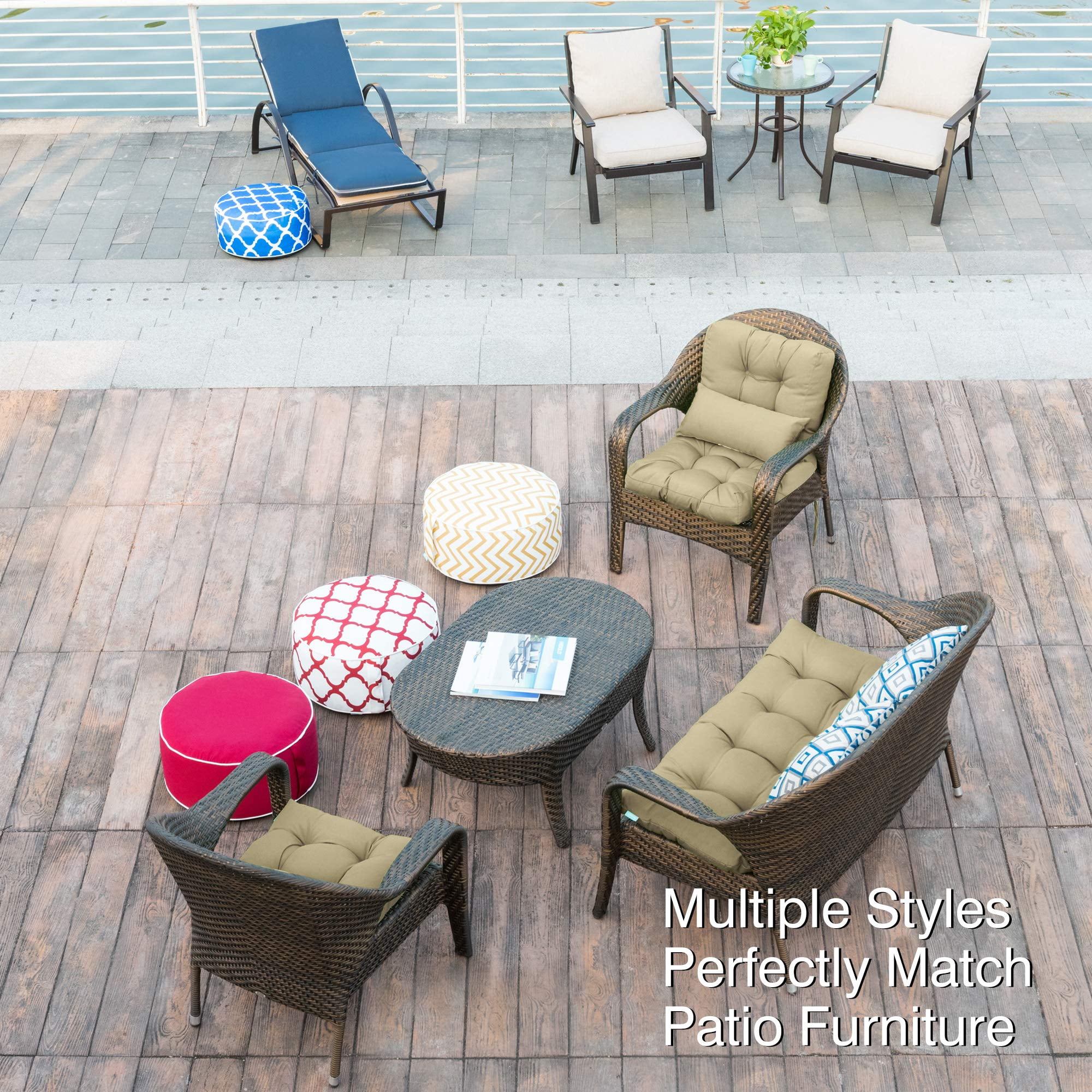 Outdoor Chair Cushion Waterproof Patio Furniture Seat Pad with Ties Fade Resistant Replacement for Rocking Chairs Dark Grey