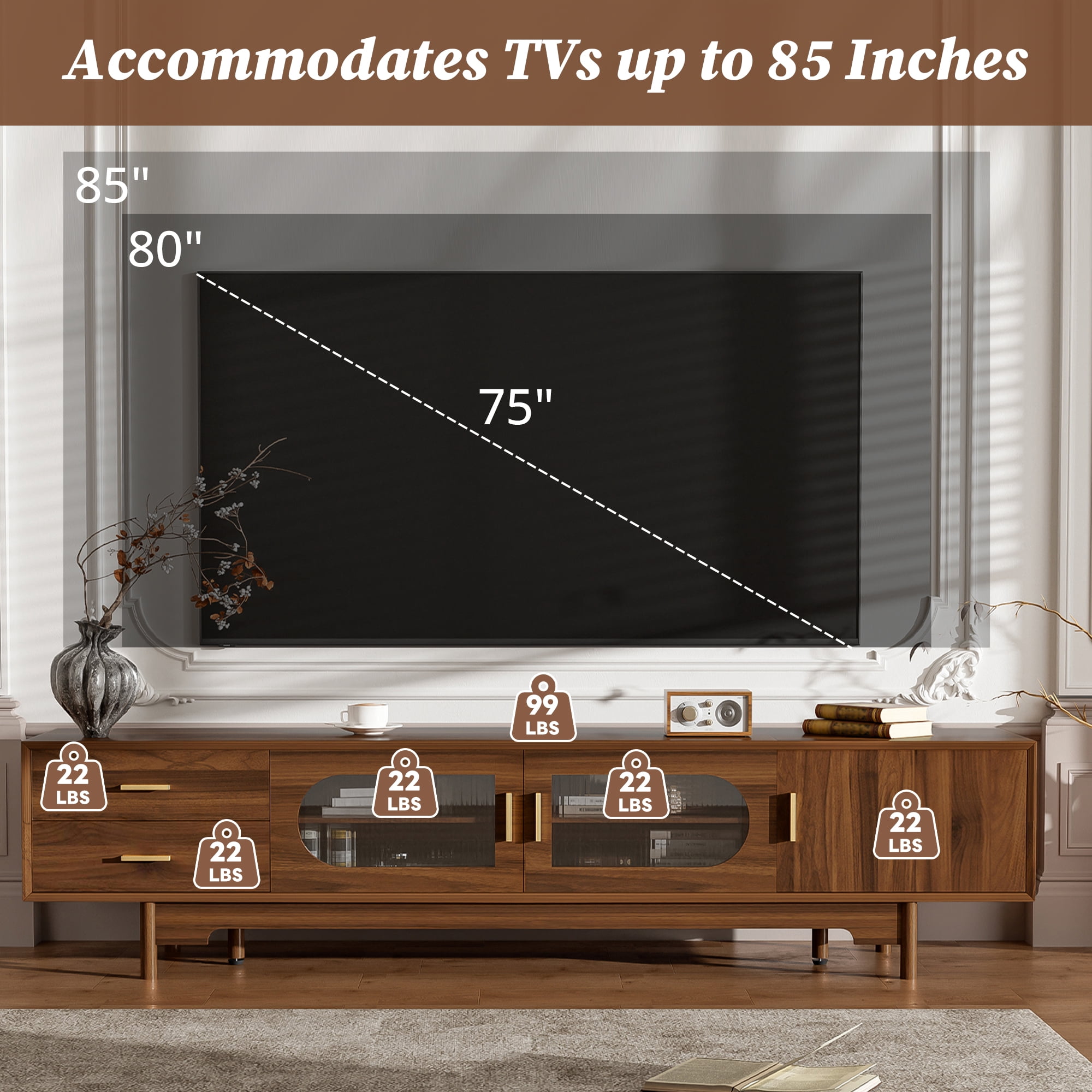 Homy Casa Media Cabinet TV Stand, Living Room Entertainment Center with Storage