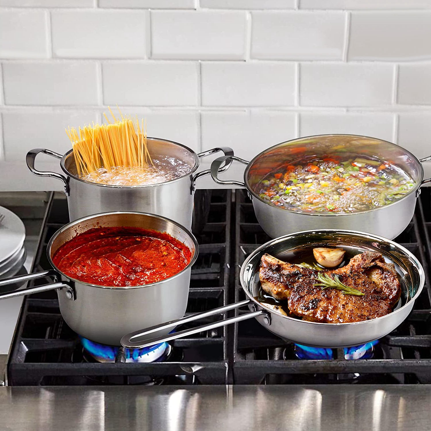 iMounTEK Pots and Pans Set, 7-Piece, 18/8 Stainless Steel Cookware Set, Includes Saucepan, Skillet, Stockpots, Cooking Set with Glass Lids