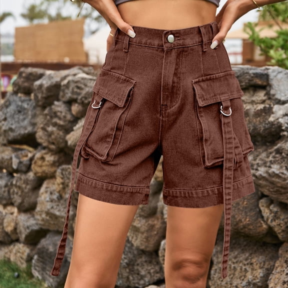 Cargo Jean Shorts for Women High Waisted Relaxed Fit Denim Hot Pants Casual Trendy Summer Jeans with Pockets