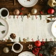 thumbnail image 3 of Christmas Floral Cotton Linen Table Runner Red White Flowers Green Leaf Vintage Letter Dining Table Runners for Home Decor Party Dining Room Restaurant Kitchen Party 13" x 72", 3 of 9