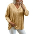 thumbnail image 2 of ClodeEU Women's Sequin Shirts,Long Sleeve V Neck Loose Fit Top,Casual Trendy T Shirts Gold,Womens Plus M, 2 of 7