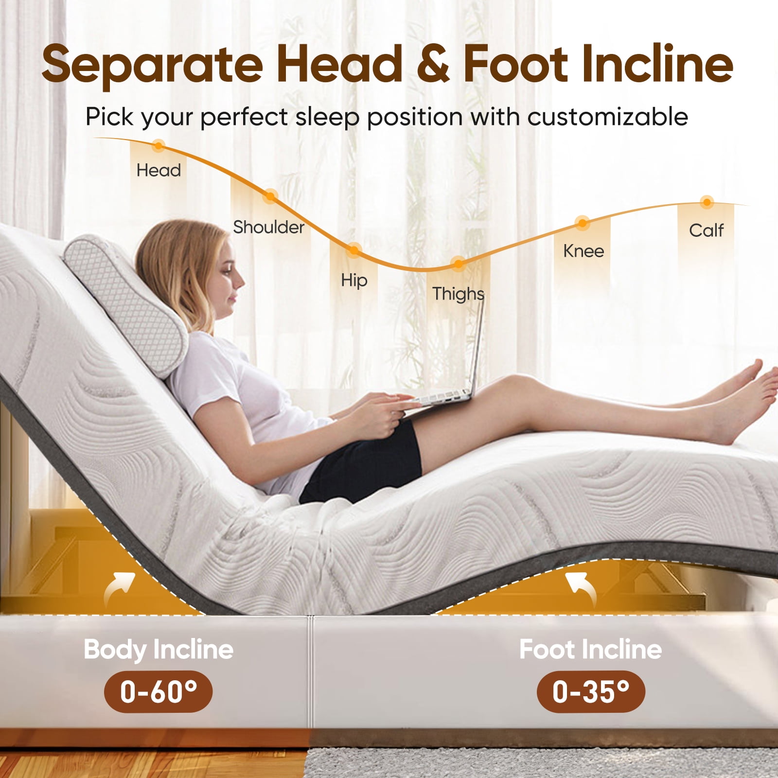 Cottinch Adjustable Bed Base Frame Twin Size for Stress Management with Massage, Remote Control,Adjustable Legs