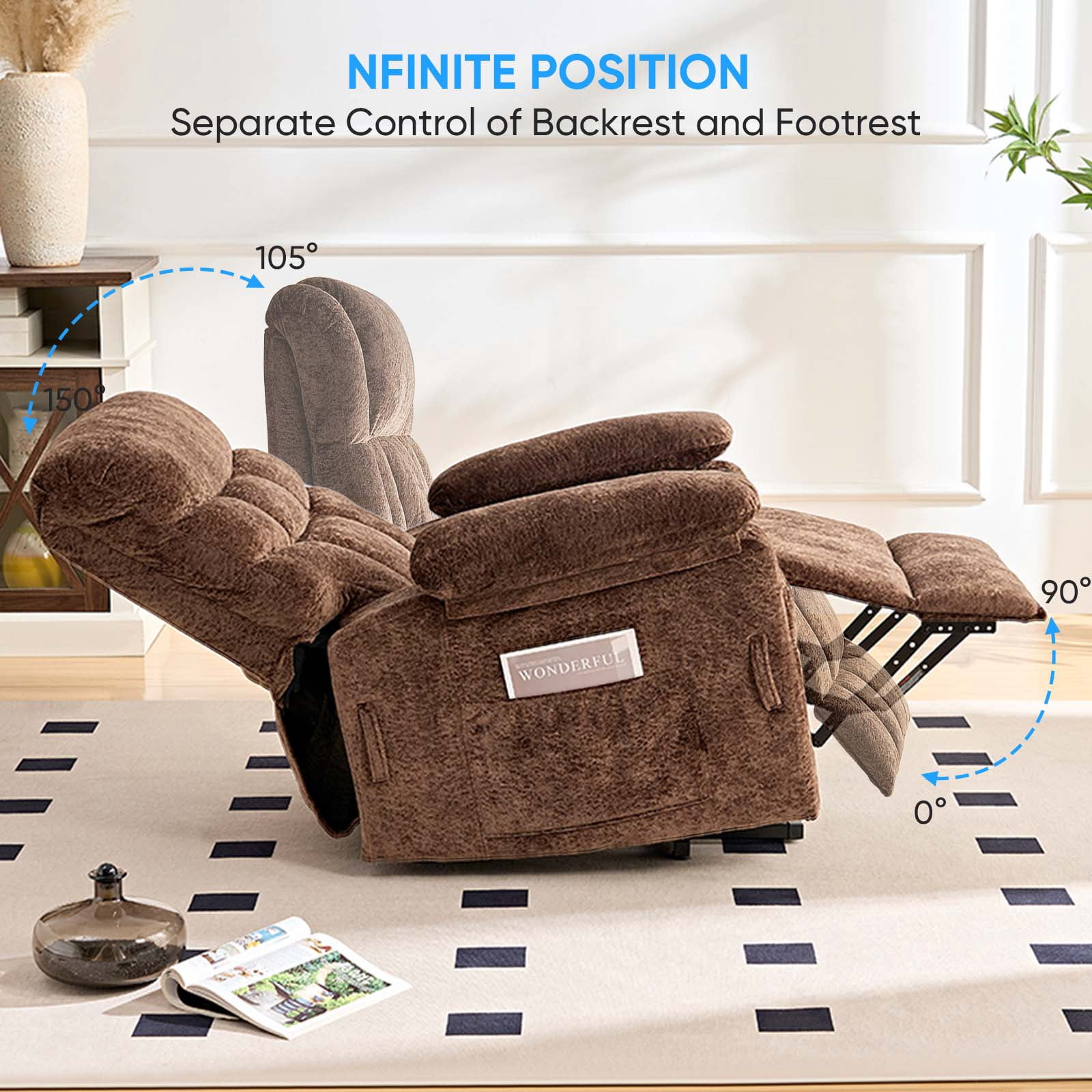 Puremind Dual Motor Power Lift Recliner Chair for Elderly, Electric Lift Recliner Single Sofa with Heating and Message for Living Room/Bedroom, Brown