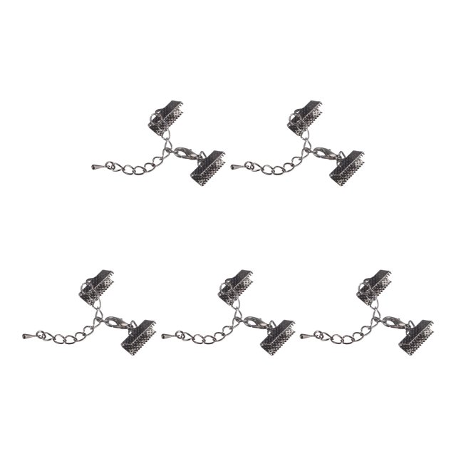 Unique Bargains 20Sets Ribbon Crimp Clamp Ends with Lobster Claw Clasps & Chain 16mm Metallic Black