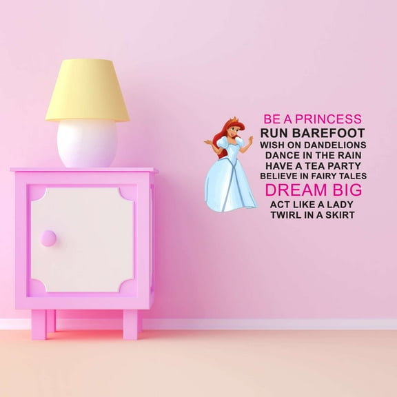 Be A Princess Barefoot Dream Big Act Like A Lady Girls Love Beautiful Crown Prince Unicorns Royalty Sweet Dreams Decorating Holiday Gift Ideas Bedroom Wall Decal Sticker - Size: 20 In X 12 In