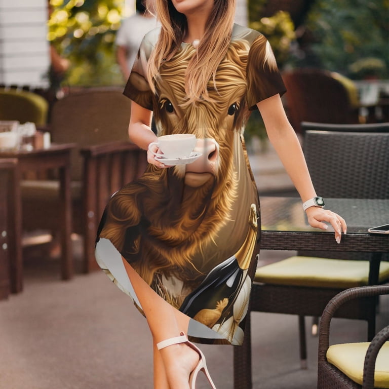 Rateoe Adorable Calf Butterflies Champagne Pattern Women's Short Sleeve  Dress  Casual Elegant Summer A-Line Dress for Everyday Wear - Walmart.com