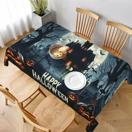 

Table Cloth Rectangle Table Halloween Happy Castle Tablecloth 60 x 90 Inch Wrinkle Resistant Decorative Fabric Table Cover for Dining Party Indoor Outdoor