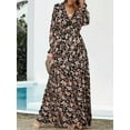 thumbnail image 2 of Womens Floral Maxi Dress Casual Deep V Neck Long Sleeve Long Evening Dress Cocktail Party Wedding Dresses, 2 of 4